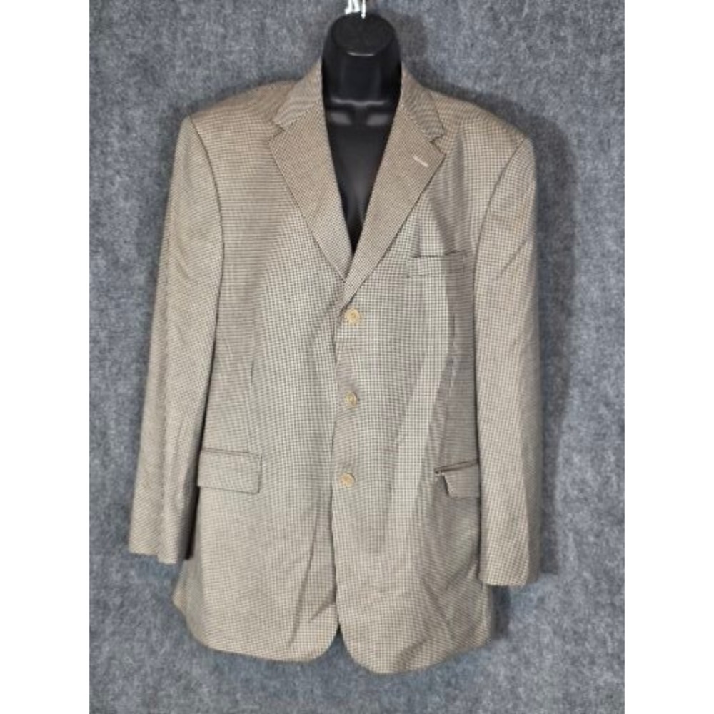 Daniel Cremieux Collection Mens 46R Blazer Houndstooth Tan Black Sport Coat Work